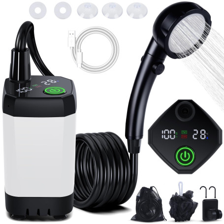 Spopal Kit Douche de Camping, Douche Portable,Pompe de Douche Électrique Rechargeable,Imperméable, avec Afficheur Intelligent et