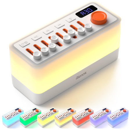 RIENOK S10 Enceinte Bluetooth Veilleuse Enfant Lampe de Chevet Bébé Lumineuse Multifonction 8 Effets Sonores Autonomie 60 H avec