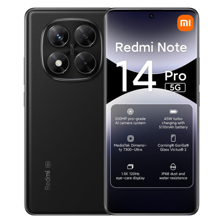 XIAOMI Redmi Note 14 Pro, Smartphone 5G, 6,67 Pouces, 8 Go RAM, 256 Go, Double SIM, Noir