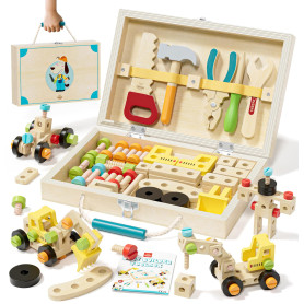 Lehoo Castle Caisse a Outil Enfant Jouet en Bois Jouet 3 4 5 Ans Fille Garcon, 29 Pièces Boite a Outils Établi Enfant, Jeu de Co