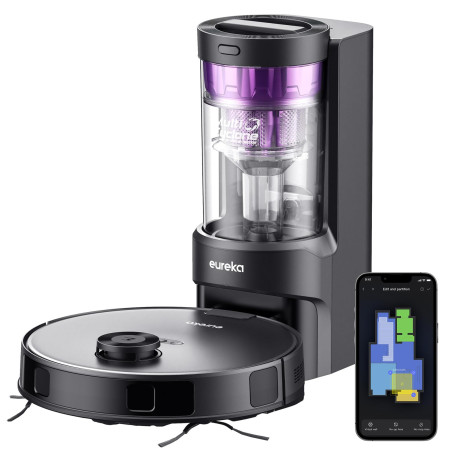 Eureka E10s Robot Aspirateur Laveur avec Station Écologique sans Sac Vidage Automatique de Poussière, 4000 Pa, Autonomie 180 Min