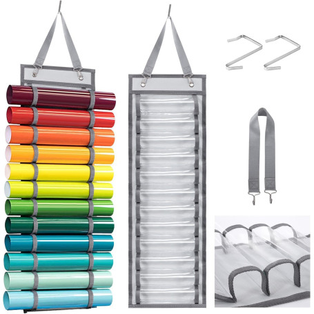 Organisateur de Rangement en Rouleau de Vinyle 12 Compartiments Porte-Rouleau Vinyle Tissu Oxford Étagère Rangement en Rouleau V