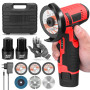 Mini Meuleuse D'Angle Sans Fil 19500RPM 12V Professional Disqueuse Sans Fil avec 2 batteries 2000mAh, 6 Disques à Tronçonner 76m