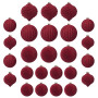 KI Store Lot de 25 Boules de Noël en Velours 6cm 8cm floqué incassables pour décorations de Sapin de Noël (Rouge)