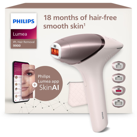 Philips Lumea Série 9900, épilateur à lumière pulsée, technologie SenseIQ et SkinAI, 4 embouts pour le corps, le visage, le mail