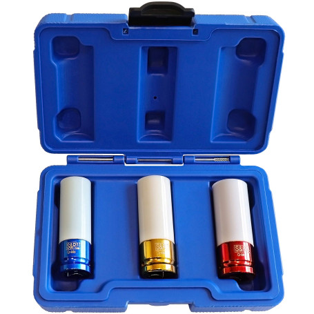 S&R Coffret 3 Douilles Impact (17-19-21 mm) pour Clé à Choc 1/2". Coffret Embouts de serrage pour Jantes Roue voiture (3 pz Blan