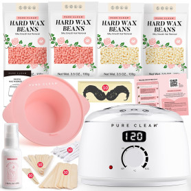 PURECLEAN Kit chauffe cire à épiler - 4 paquets de perles de cire, lotion post-épilation, bol en silicone - 54 articles pour tou