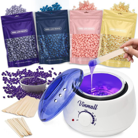 Chauffe Cire Machine avec Kit d'Epilation à Cire Chaude, 400g Perles, 30 Bâtonnets Pour Tout le Corps, Jambes, Visage, Aisselles
