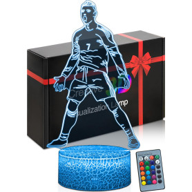 DAHEYMA Lampe d'ambiance Football,Illusion 3D LED,Veilleuse Football Décoration,Joueur Portugal No.7,Célébration Siuuuu,Cadeaux,