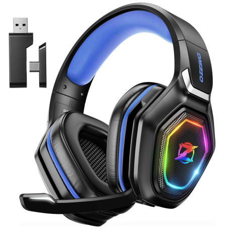 Ozeino Casque Gaming sans Fil pour PC PS5 PS4, 2.4GHz Audio sans Perte, USB & Type-C Casque de Jeu Ultra Stable avec Batterie 40
