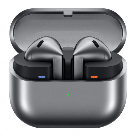 Samsung Galaxy Buds3 Écouteurs sans fil Bluetooth ANC et réduction adaptative du bruit, audio 360°, argenté et étui transparent