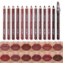katiluxiya Lot de 12 crayons à lèvres imperméables avec couvercle, longue durée et imperméable, crayon à lèvres naturel Lip Line