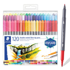 Staedtler Feutres à double pointe pour écriture et coloriage, Pointe fine de 0.5-0.8 mm et compacte extra-large de 3 mm, Étui pl