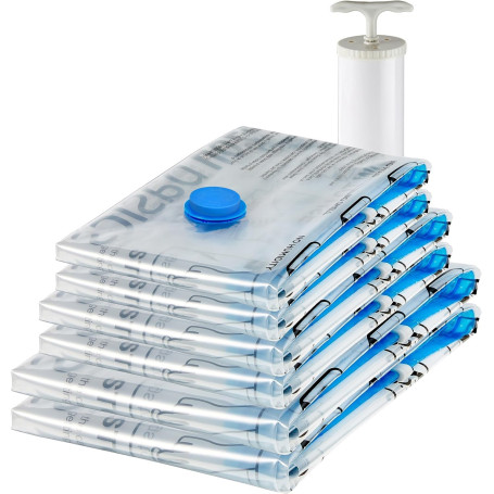 Amazon Basics fermeture éclair housses de rangement sous vide avec pompe manuelle, Lot de 6, Plusieurs (2 jumbo, 2 L, 2 M taille