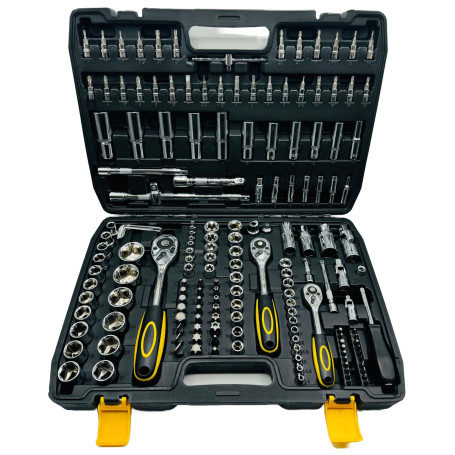 Nemura Coffret cles et douilles de 172 pcs - coffret cliquet 1/4",1/8" et 1/2" - Réversible avec Verrouillage - Chrome Vanadium 