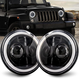 Lot de 2 7 Pouces LED Phare, 300W 30000LM 4 Modes Eclairages Halo DRL ámbar feu de virage Vitesse de la lumière haute et basse H