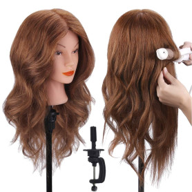 18" Tête à coiffer 100% Cheveux Naturel Vrai Cheveux Humains Mannequin Tête Formation Coiffure avec Support + Ensemble de Tresse
