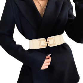 JASGOOD Ceinture Large Femme Élastique pour Robes Ceinture Femme Grande Taille Extensible Vintage avec Boucle Dorée