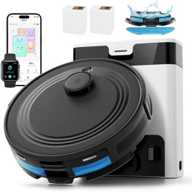 Lefant M2 Pro Robot Aspirateur Laveur 6000Pa avec Station Vidage Automatique Poussière,Navigation Laser avec Cartographie,Nettoy