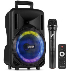 Fenton FT08LED MK2 Enceinte Soirée Bluetooth LEDs Bluetooth avec Batterie Intégrée - 300 Watts, Micro UHF Inclus, Modes Lumineux