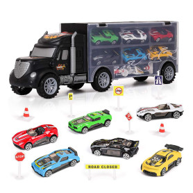 m zimoon Jouet de Camion de Transporteur de Voiture avec 6 Mini Voitures en Métal, Voiture Enfant Jouet Cadeau pour 3 4 5 6 Ans 