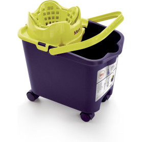 Mery | Ensemble Seau+vadrouille+bâton | Poubelle à roulettes Automatique Violet et Citron Vert, 14 L | Vadrouille absorbante en 