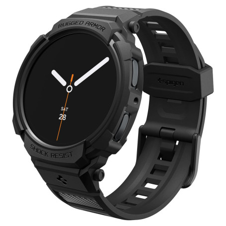 Spigen Rugged Armor Pro Coque avec Bracelet Compatible avec Samsung Galaxy Watch 8 44mm (2025) - Noir Mat