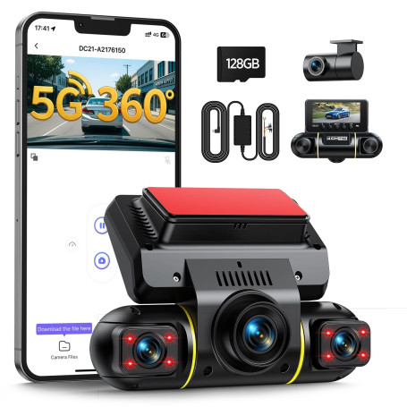 LAMTTO 360 Degrés Dashcam Voiture Avant Arrière 4 Canaux Camera Embarquée Contrôle de l'application Wi-FI 5G Surveillance du Sta