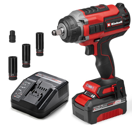 Einhell Professional Boulonneuse sans fil IMPAXXO 18/450 (1 x 4,0 Ah) Power X-Change (18 V, 450 Nm, moteur Brushless, porte-embo