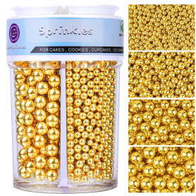 Perles Comestible de Sucre Doré (130g) - Perlé Sucre en 4 Tailles pour desserts perlé Décoration, Cupcakes, Gâteaux, et Biscuits