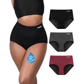 TIICHOO Culotte Menstruelle Flux Tres Abondant Taille Haute Culotte de Regle Hygiénique Absorbante Lot de 3