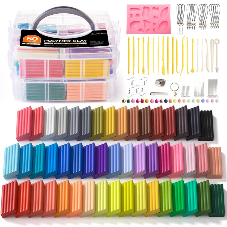 Shuttle Art Pate Polymere, 50 Couleurs Polymere Clay 19 Outils 10 Types Accessoires