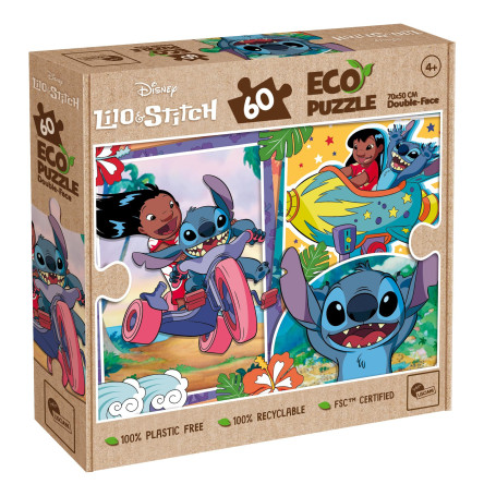 Lisciani - Puzzle Disney Stitch - Puzzle 60 Pièces Double Face pour Enfants dès 4 Ans - Verso À Colorier - Format 50x70 cm - Act