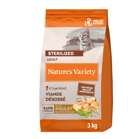 Nature's Variety Selected - Croquettes pour Chats Adultes Stérilisés - Sans céréales - avec du Poulet élevé en plein air déssoss