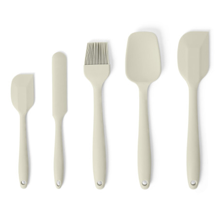 Amazon Basics Lot de 5 Spatules en Silicone, Sans BPA, Adaptées à la Chaleur, Passent au Lave-Vaisselle, Gris Lin