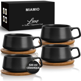 MIAMIO - 4 x 320 ml tasses à café/set de tasses et soucoupes/tasses à café en grès élégantes et modernes - Set Luxe collection 4