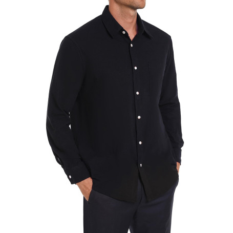 iClosam Chemise Homme Manches Longues Été Coton Chemises Texture de Lin Couleur Unie