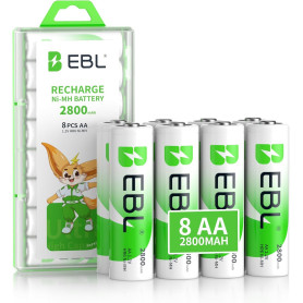 EBL 8PCS AA Piles Rechargeables Ni-MH 2800mAh Plus Haute Capacité, Piles AA R6 Rechargeables avec boîtes de Piles, Écologique et
