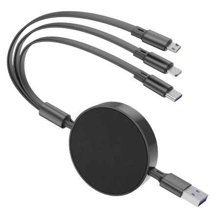 Qreninv Chargeur Multi Embout Rétractable 3 en 1,6A 1,1M avec USB C, Micro USB et Port Phone pour Phone 16/15/13, Tablette, Gala