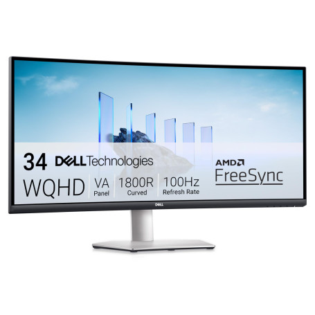 Dell S3423DWC Moniteur - 34 Pouces 3440 x 1440 pixels 100 Hz VA 4 ms AMD FreeSync USB-C, HDMI, Hub USB, Haut-parleurs Intégrés, 