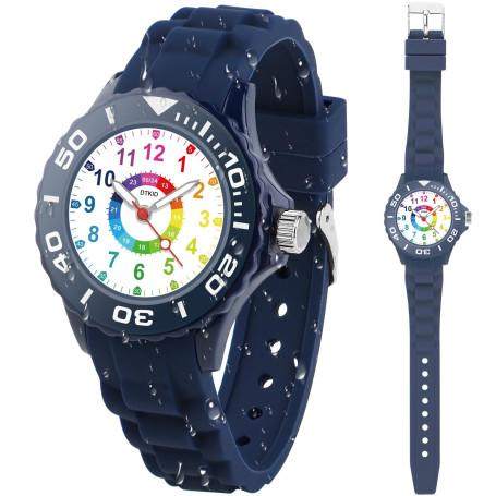 DTKID Montre Enfant Garçons,Filles, Montre pour Enfant avec Cadran Tournant, Étanche 30 M, Mode 12/24 Heures, Adaptée Aux Enfant