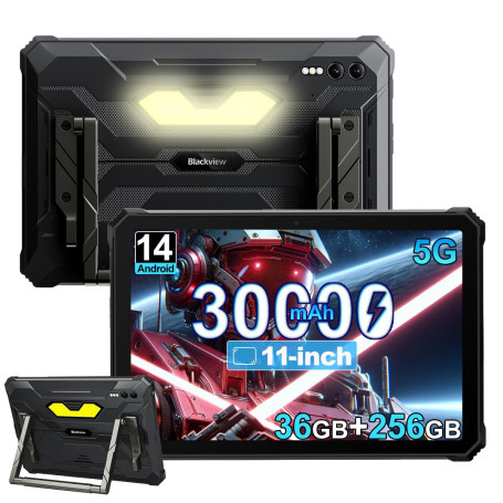 Blackview Active 10 Pro Tablette 5G Outdoor, 36 Go RAM + 256 Go ROM, Tablette 11 Pouces, 30000 mAh Tablette Android 14, 108MP + 