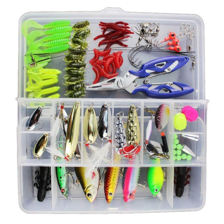 Vicloon Leurres de Pêche Kit Spinnerbaits,Plastique vers,Minnow,Popper,Leurres,Souples Pêche Jigs Crochets de Pêche - Kit d'appâ