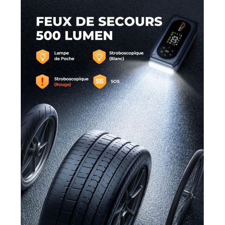 Booster Batterie 9-en-1 – Démarreur 4500A, Gonfleur 150 PSI, Lampe LED 500LM, Powerbank, écran LCD