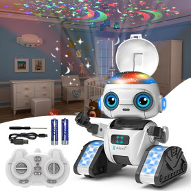 Robot Enfant Jouet, Robot Télécommandés Rechargeables avec Veilleuse Projecteur Ciel Etoile, Capteur de Geste, Musique, Jouet En