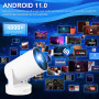 Projecteur Video Mini Videoprojecteur 4k Retroprojecteur Android 11 WiFi 6/BT 5.4 1080P Full HD Supporté pour TÉLÉPhone PC Lap S