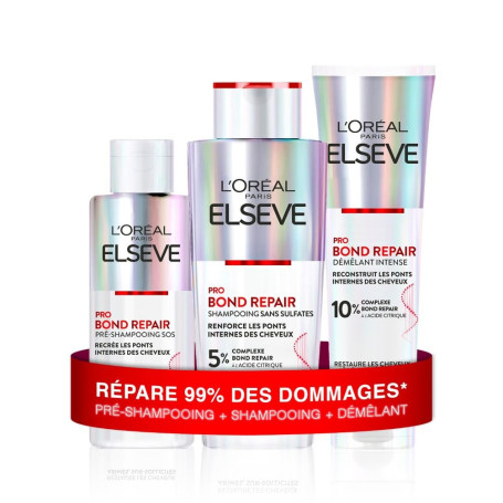 L'Oréal Paris - Routine Capillaire Réparatrice pour Cheveux Abîmés & Sur-Sollicités - Pré-Shampooing + Shampooing + Démêlant - C