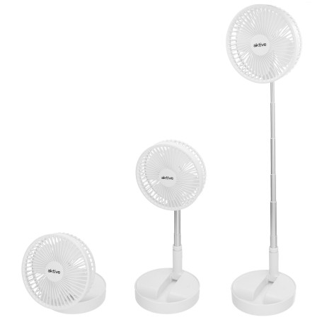 AKTIVE Ventilateur Sans Fil, Compact Pliable, 19,7X19,7X19,7X97,5 cm, 4 Modes d'Air, Durée 2-6 Heures, Tube Télescopique 36-83 c