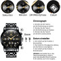 OLEVS Montres Hommes, Acier Inoxydable Quartz Analogique, Multifonctionnel Diamants Robe Classique de Luxe, Chiffres Romains Chr