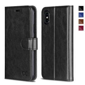 OCASE Coque iPhone X, Étui de Protection iPhone X, Antichoc TPU Housse iPhone 10 Cuir Synthétique Portefeuille Etui [Béquille][F
